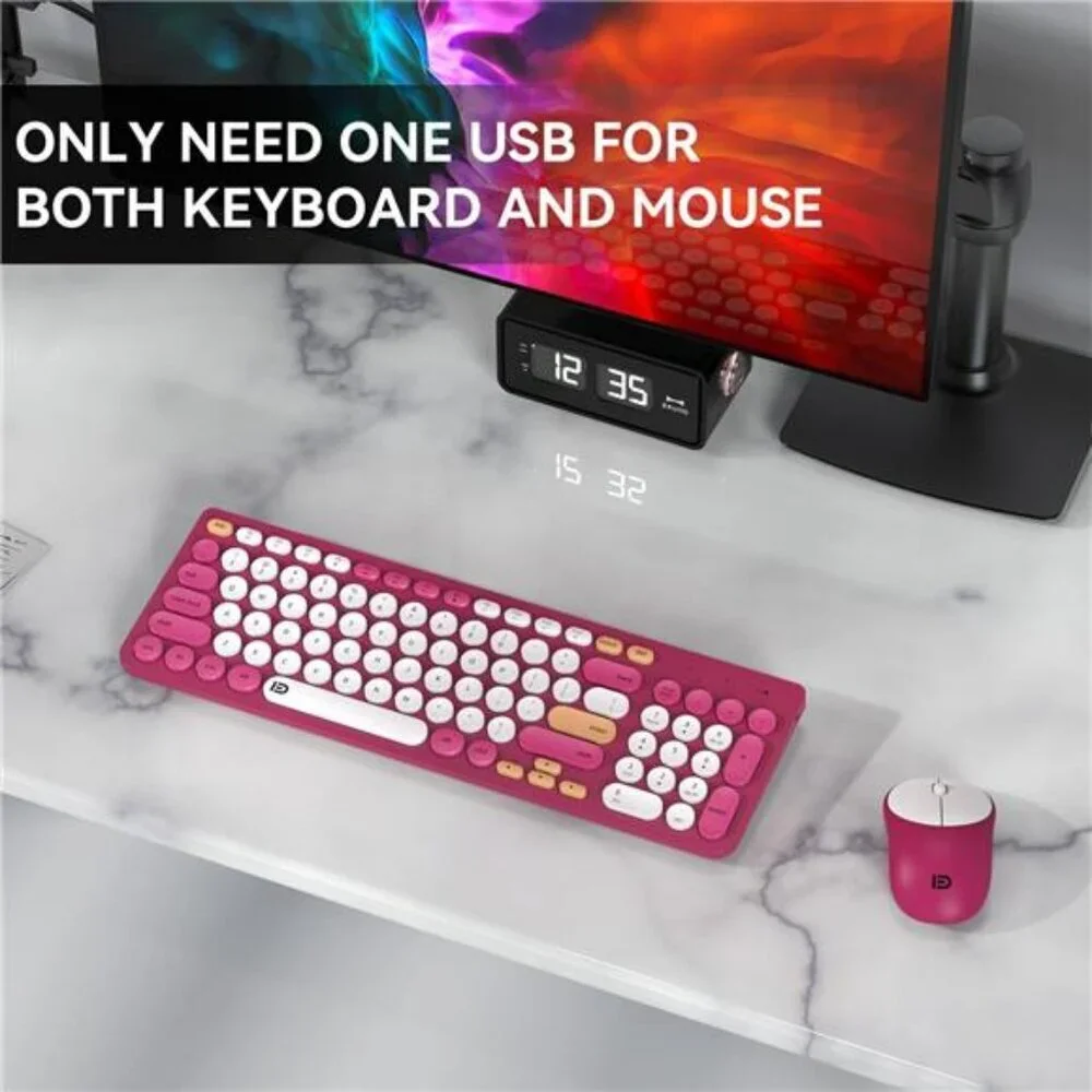 Wireless keyboard mouse combo retro round keycaps quiet typewriter style compute